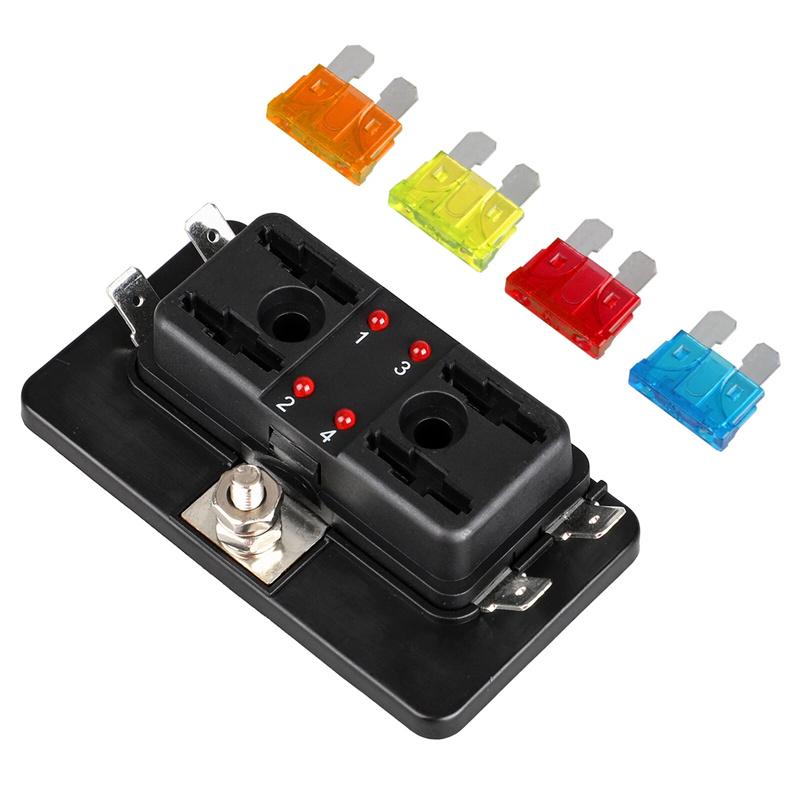 4 Ways Blade Fuse Block Plastic Cover 12V 32V Fuses Box Holder With Led Indicator Light For Auto Car Marine