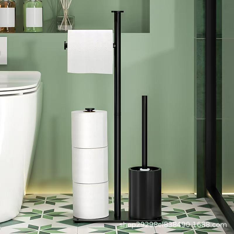 

Black Floor-Standing Tissue and Toilet Brush Holder for Bathroom Black