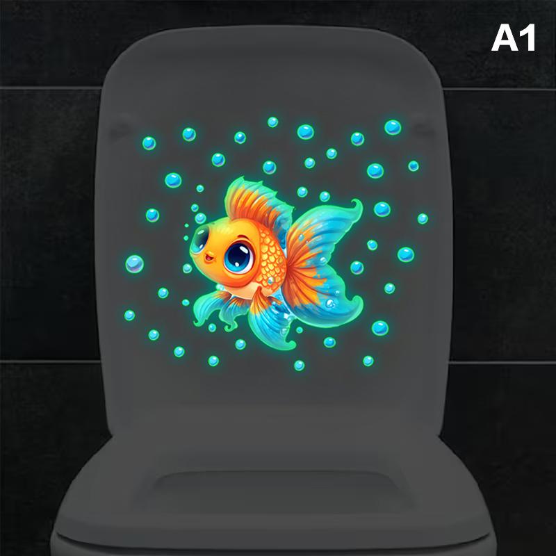 Glow-In-The-Dark Goldfish Bubble Toilet Sticker Creative Self-Adhesive Removable Bathroom Decoration Wall Windows Car Stickers