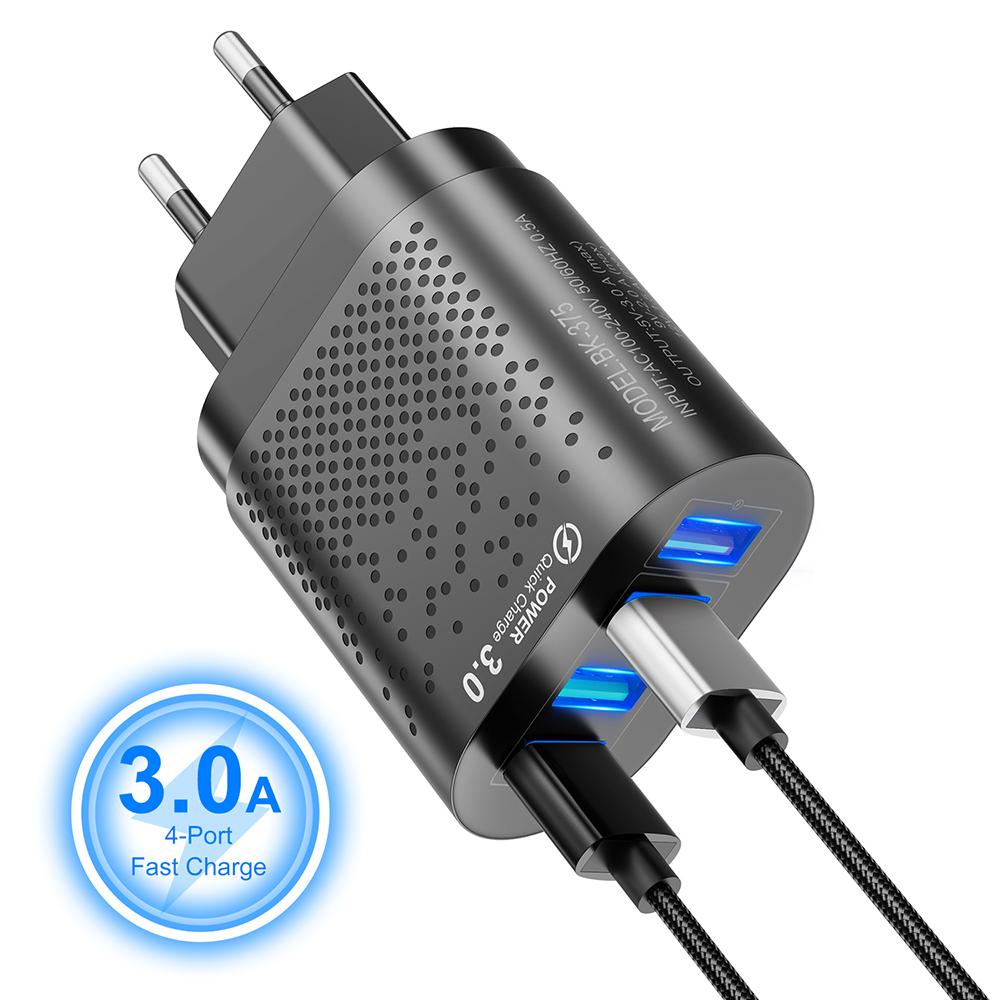Universal 48W 4 USB Charger EU US Plug 5V 3A Fast Charging Wall Adapter Travel Plug For Iphone Ipad Mini For Samsung For Xiaomi