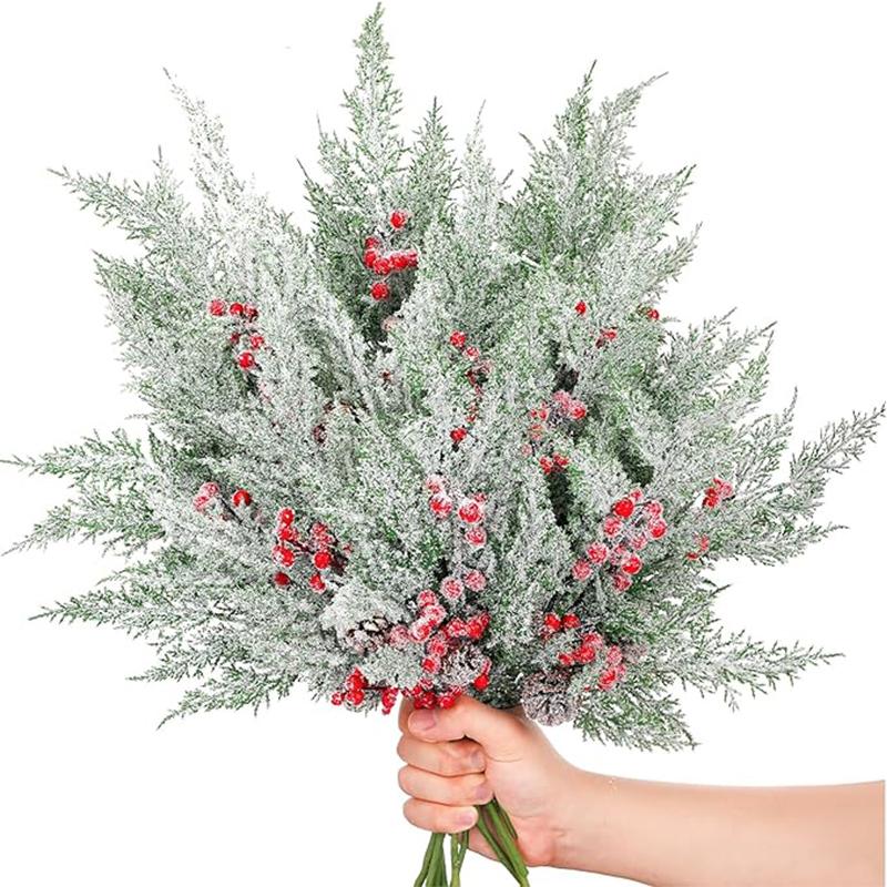 1Pcs Snow White Artificial Pine Needles Branch Fake Plant Christmas Tree Ornament DIY Wreath Accessories for Home Decor New Year