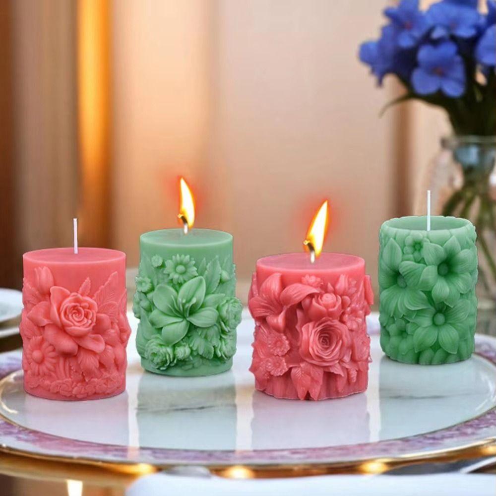 Flower Relief Flowers Cylinder Candle Mold Silicone Resin Mold Cylindrical Candle Mould Home Decor
