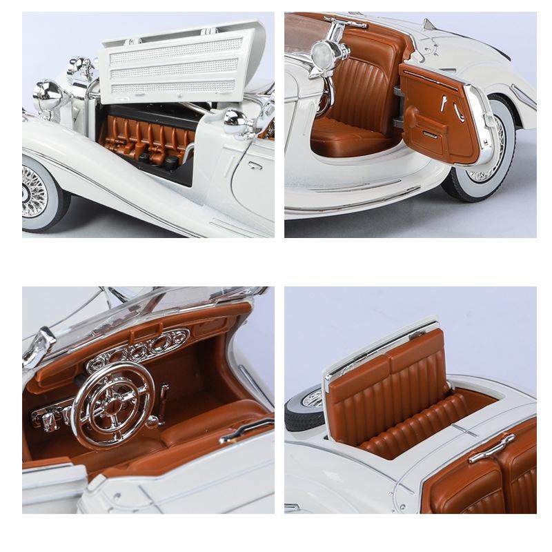 1/24 Mercedes-Benz 500K Classic Vintage Car Toy for Children Diecast Alloy Miniature Model Sound Light Collection Gift for Boys