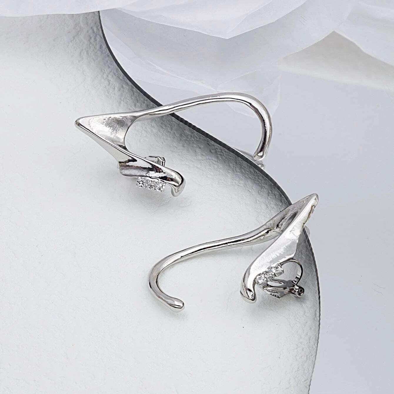 

Висячие серьги-эльфы с бриллиантовой бахромой, изысканный дизайн, открывающие лицо, тонкие и без пирсинга ушей, серьги. серебряный