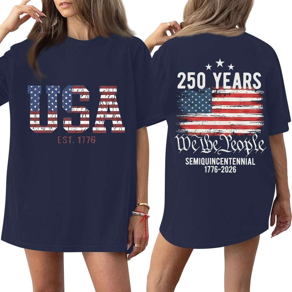 Women's Fashionable Casual Short-Sleeve Round Neck Printed T-Shirt For The 250th Anniversary Of The Founding Of The United States