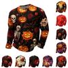T-shirt à manches longues et col rond pour homme avec imprimé Halloween Coupe ample Haut décontracté