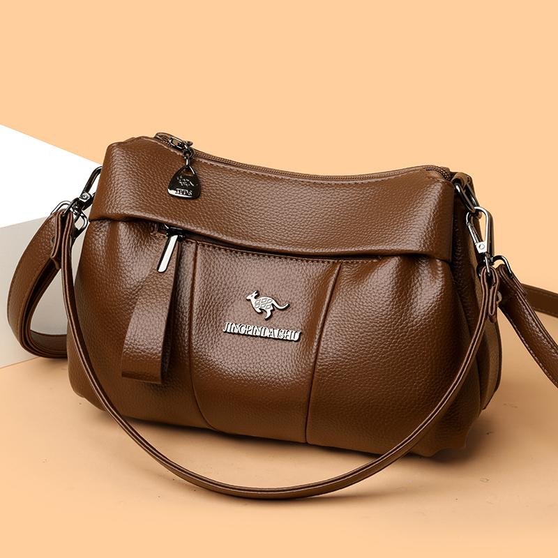 Damen Weiche Ledertasche Pendler Mehrschichtig Großes Fassungsvermögen Schulter Umhängetasche Mittelalterliche Muttertasche