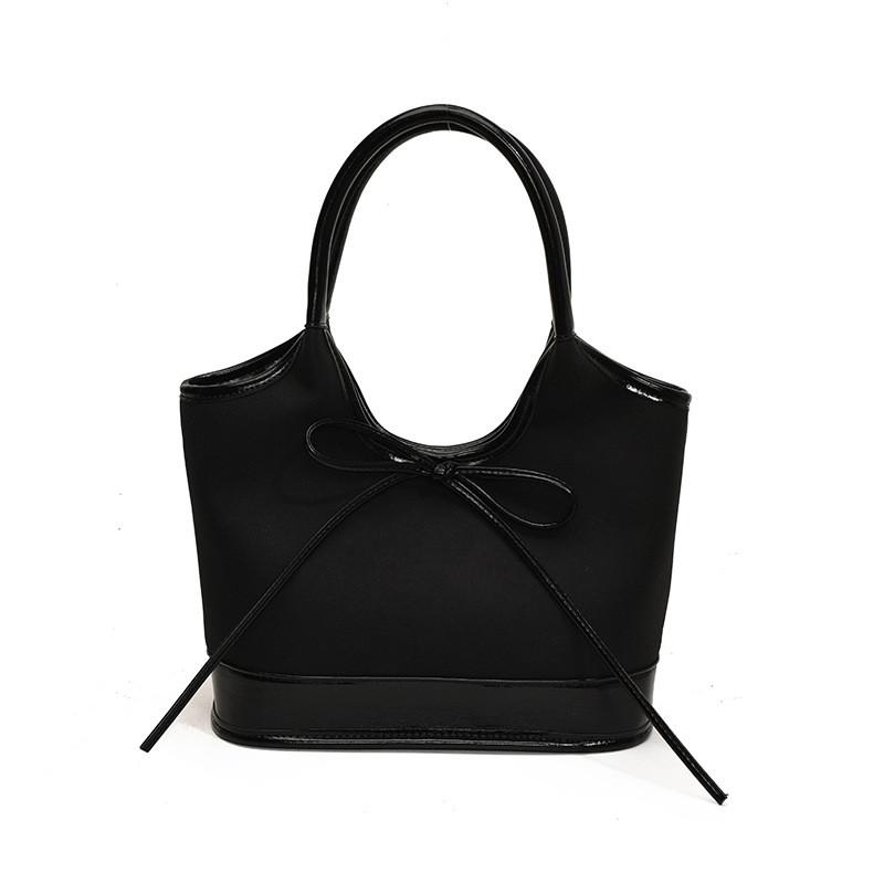 Elegant Color Block Bowknot Large Tote Bag Stylish Pu Shoulder Bag For Everyday Use