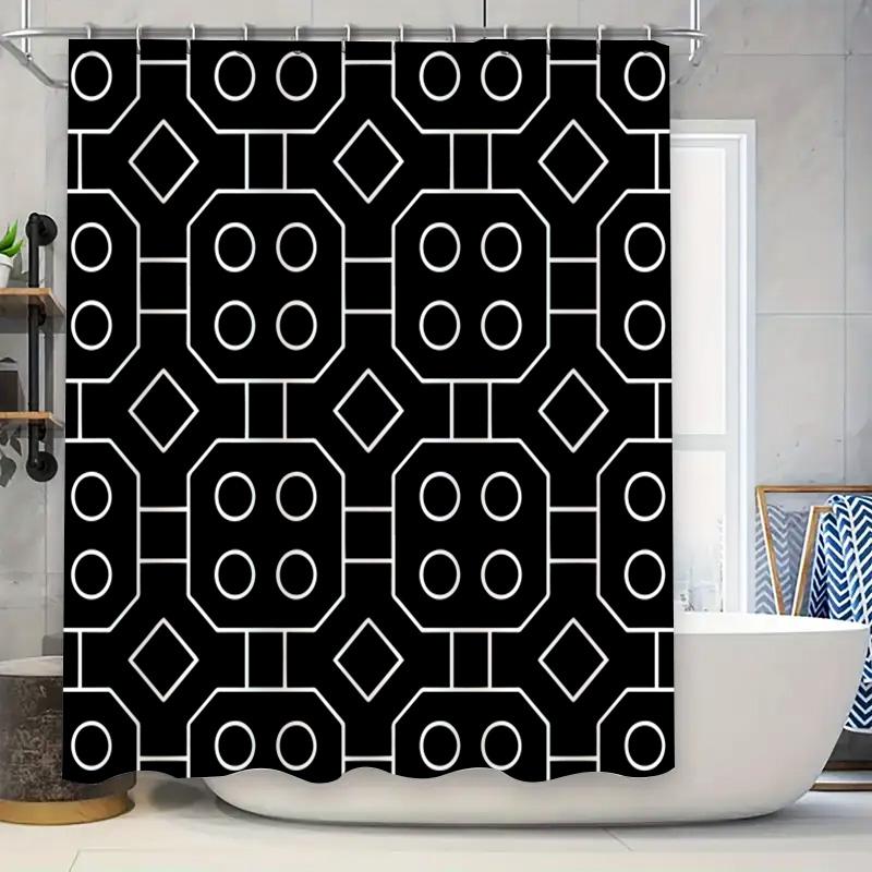 

Modern Bathroom Decor Shower Curtain Black White Geometric Design Waterproof Fabric 3D Printing Customizable Size For Bathtub Or W60H190(CM)-1 Pcs