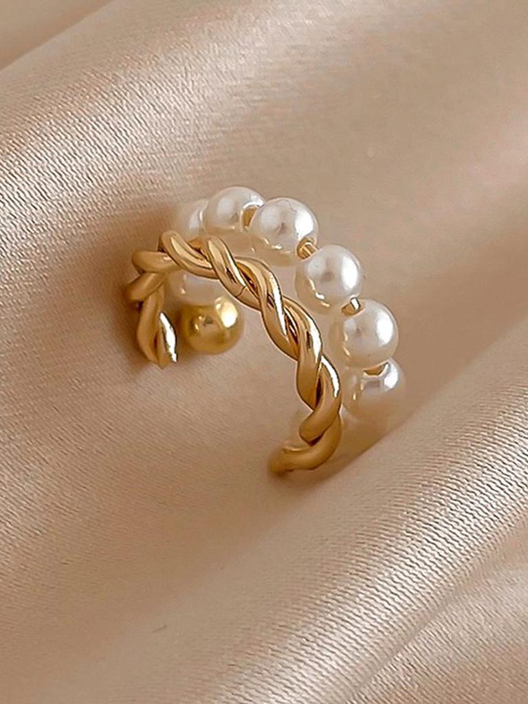 1pc Double Layer Twisted Faux Pearl C-Shaped Ear Clip