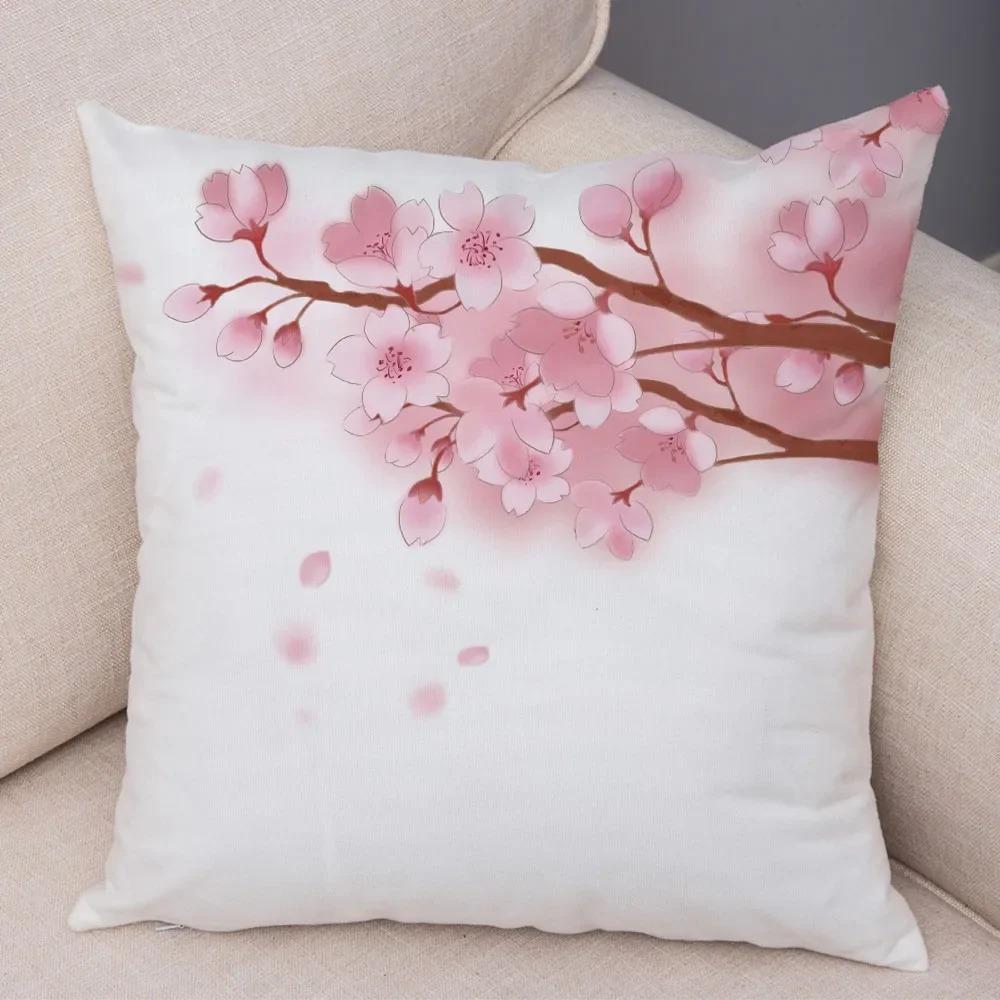 Office Living Room Home Pillowcase Pink Peach Blossom Pattern Pillowcase Car Ornaments