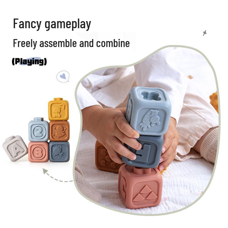 Soft Rubber Baby Hand-Grip Ball, Building Blocks & Stacking Rings Toy Set