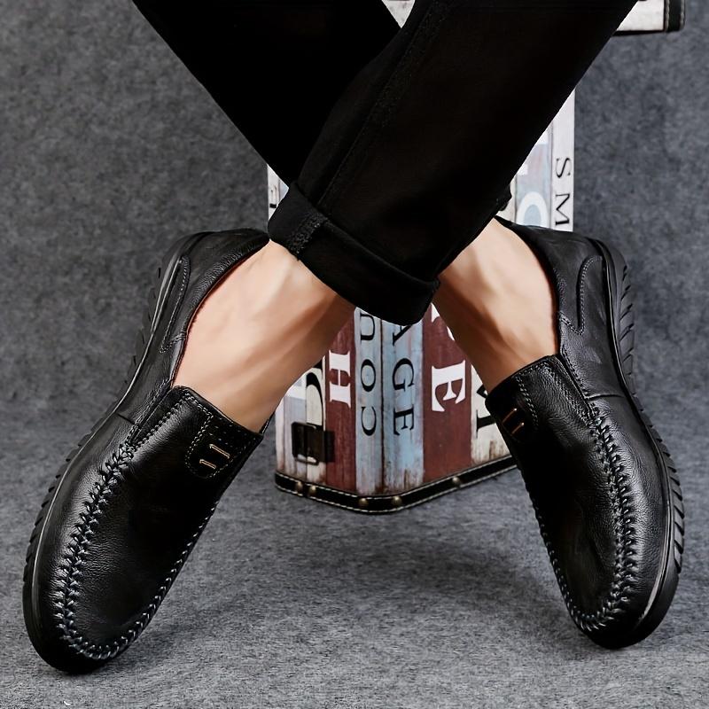 Soft Slip-On Men's Loafers - Comfortable Black Split Leather Upper, PU Inner Lining, Rubber Outsole for All Seasons