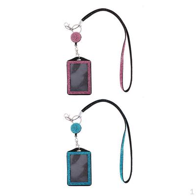 2x Rhinestone ID Badge Holder Neck Strap Necklace Case +Pink