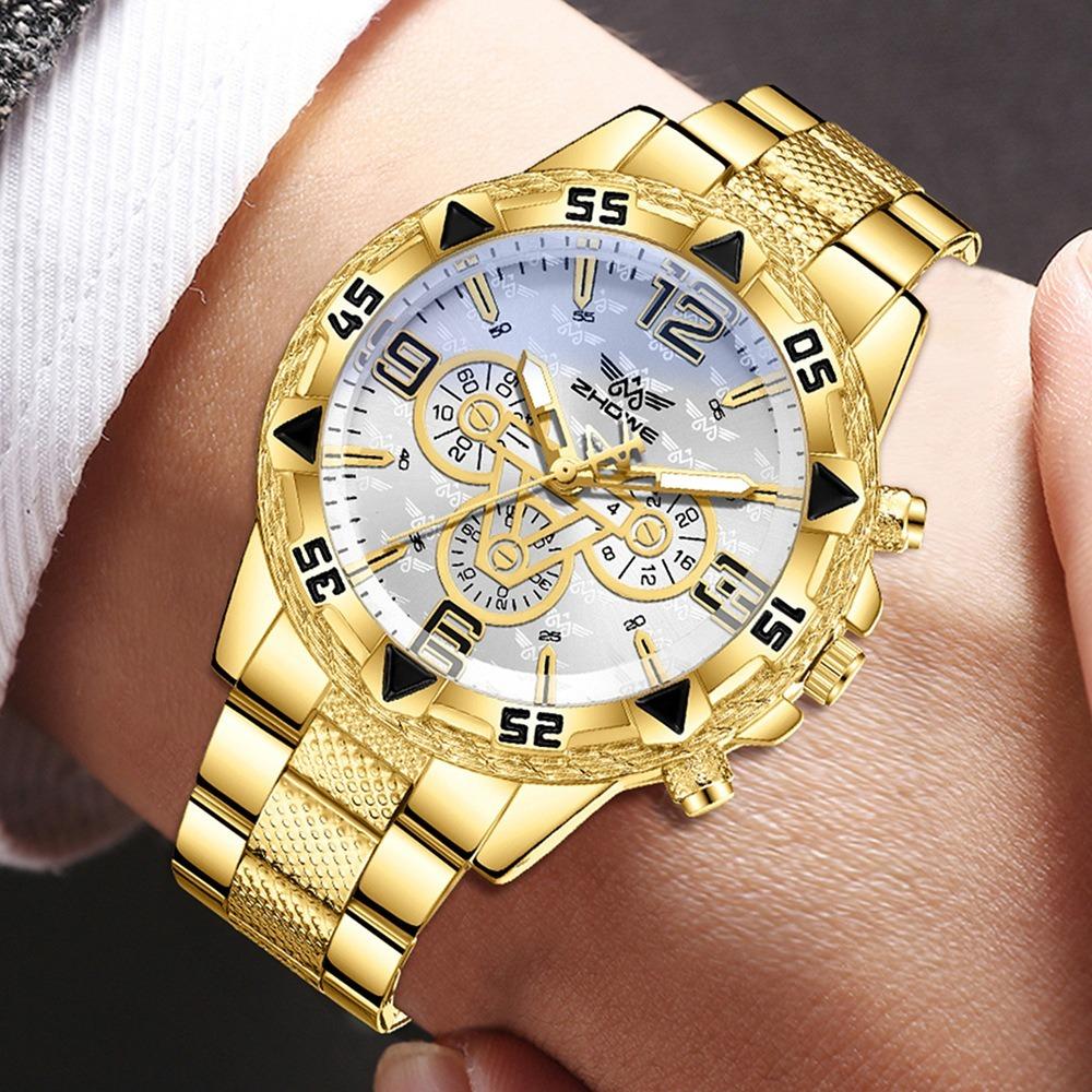 Men's Watch Blu-ray Glass Quartz Watch Classic Watch False Three-eye Digital Alloy Watch