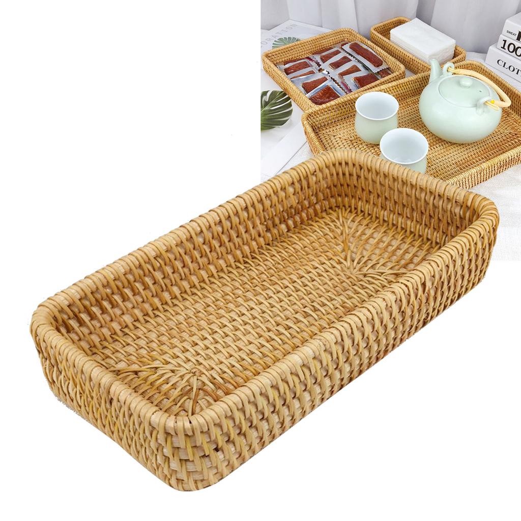 Rattan Tray Tabletop Organization Hand Woven Snack Storage Basket Multifunctional Serving Tray
