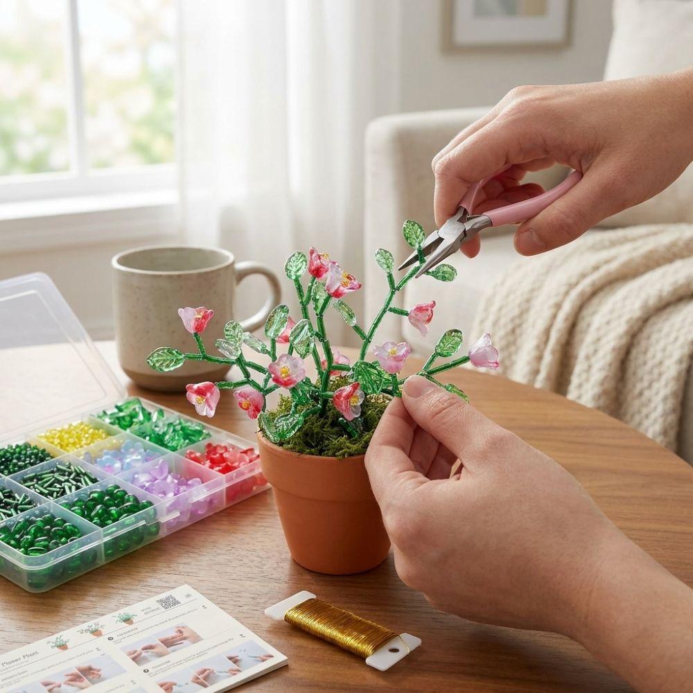 Artificial Moss DIY Glass Bead Potted Plant Kit Glass Bead Floral Craft Box Gift Making