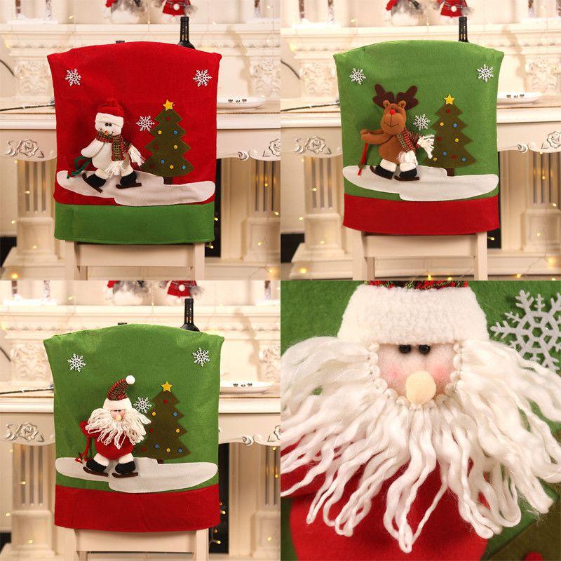 Chair 3d Christmas Cover Home Dining Seat Decor Party Reindeer Santa Snowman