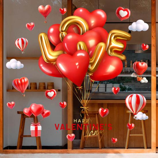 Naklejki Okienne na Walentynki Duże Czerwone Różowe Serca Naklejki na Okno Dwustronne Wielokrotnego Użytku Naklejki Dekoracyjne na Ślub Rocznicę Imprezę Drzwi Szklane Domu