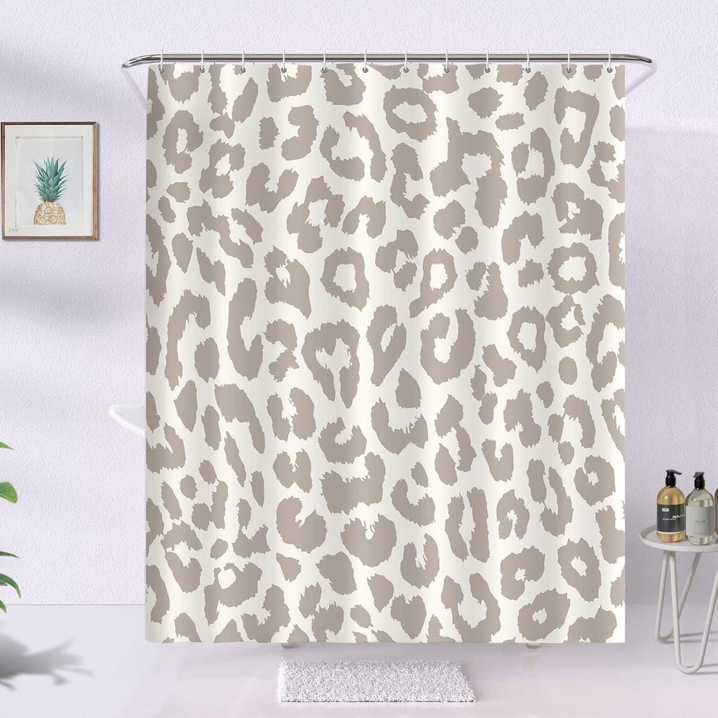 Cute gray leopard print shower curtain modern simple home bathtub bathroom curtain decoration, washable durable polyester fabric