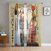 Ideal for Living Room Bedroom Space Space Decoration Window Opening Voiles Morning Tulle Drape1 - Ancient Egypt Art Cat Feather Retro Sheer Curtains