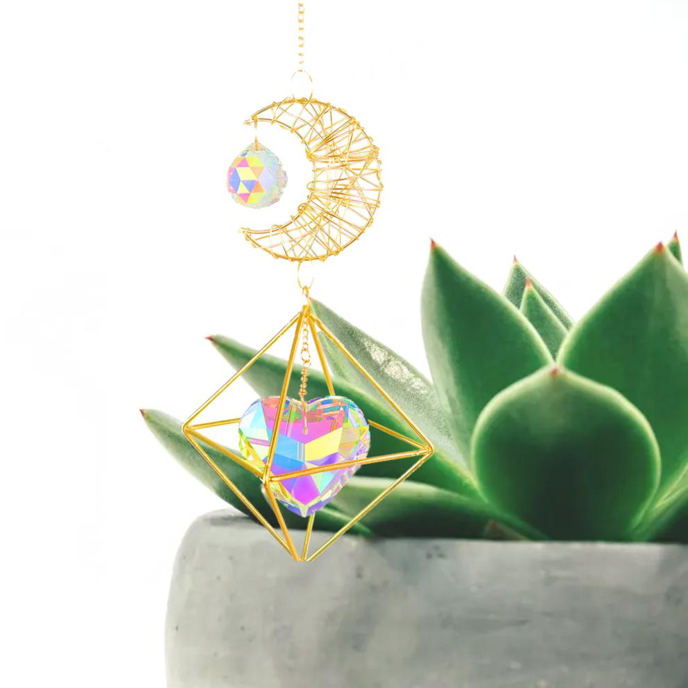Crystal Prism Ball, Real Healing Crystal, Handcrafted Crystals, Stunning Light Display for Home Office Garden Car Decoration, Drives Away Birds, Suita