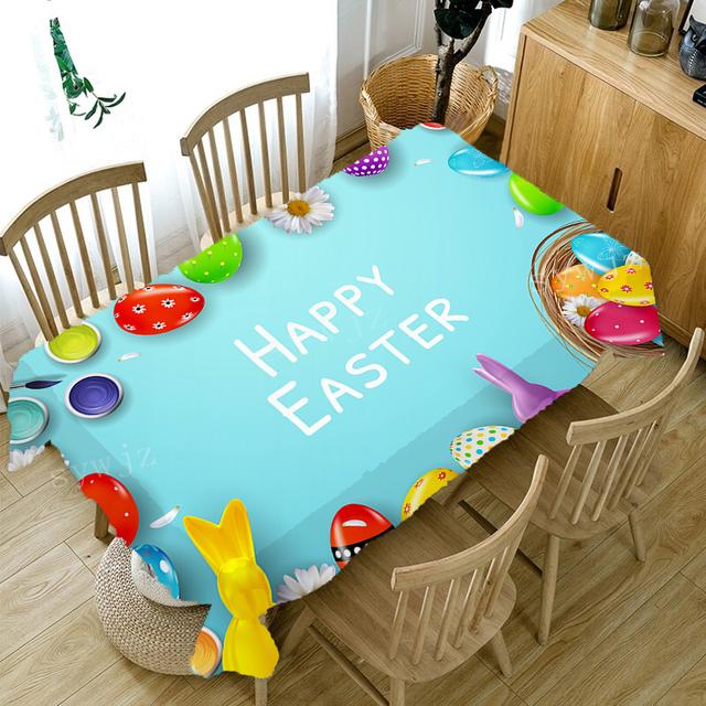 Eierhasen-Druck-Tischdecke, fröhliche Ostern-Tischdecke, Party, Festtisch, Urlaubsdekoration, rechteckige Tischmatte, Zubehör
