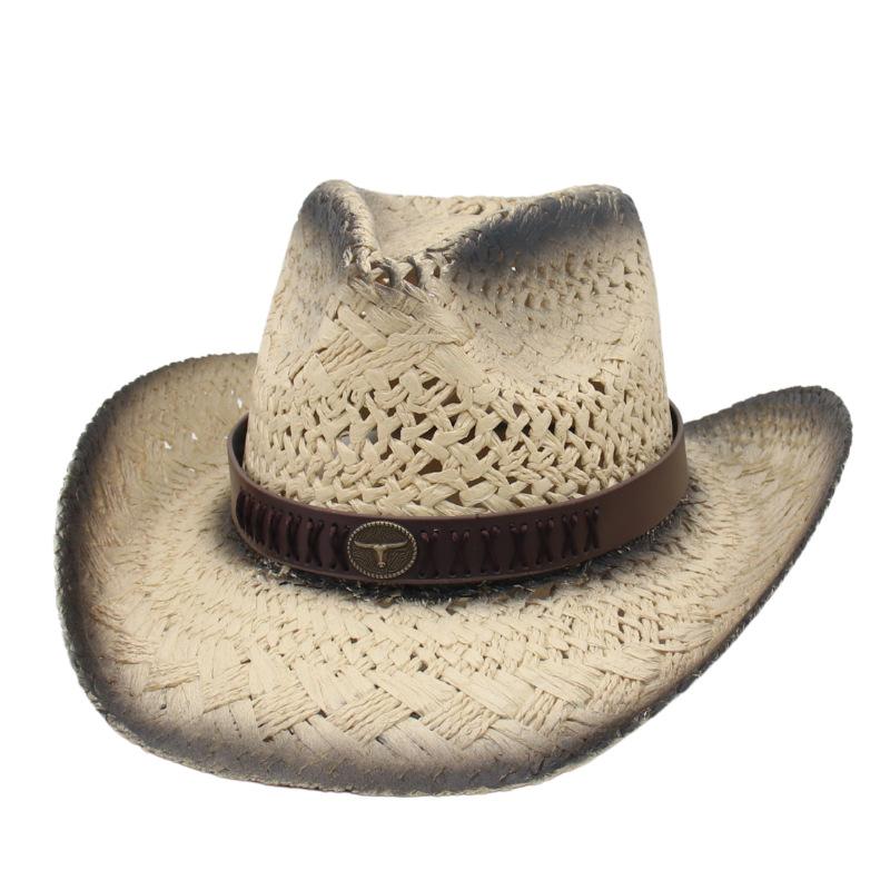 

Bull Head Straw Hat Natural Salty Grass Hand-Woven Men S And Women S Denim Hats Sun Protection Visor Hats One size fits all [spray-painted straw hat]
