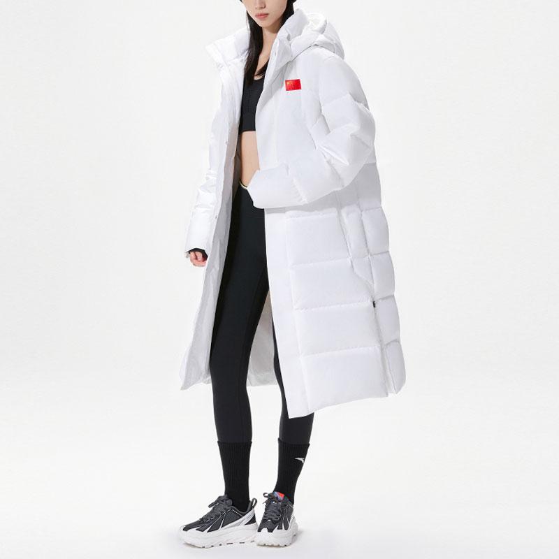 Anta Champion All-Weather Series Winter Olympics National Flag Solid Color Long Hooded Down Jacket Unisex Outerwear Pure-White 152350903-1