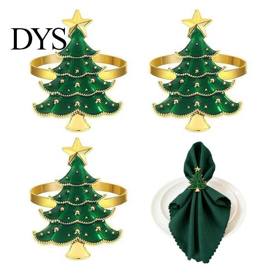 Christmas Table Ornaments Tree Napkin Ring, Alloy Green Holder, Metal Rings Reusable Holiday Ring for Festive Dining Decor