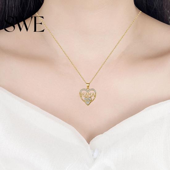 Alloy Jewelry Mothers Day Gift Necklace Rhinestone Heart-Shaped Pendant Anti-Oxidation Heart Charm Mother Clavicle for Daily Wear Gifting