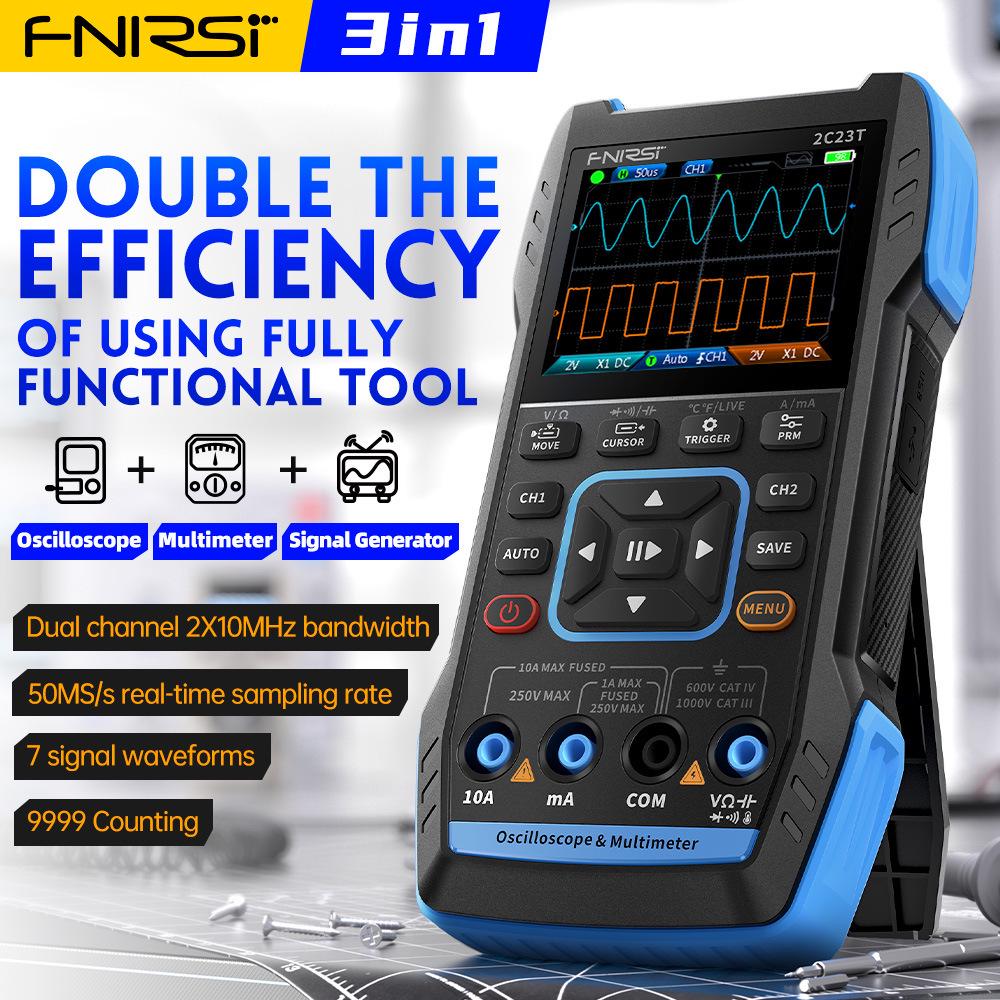 Handheld 3-in-1 Digital Oscilloscope Multimeter Shockproof Dual Channel Signal Generator.