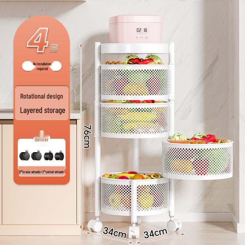 Drehbarer Multifunktionaler Küchenwagen mit Rädern - Bodenstehendes Mehrschichtiges Lagerregal für Snacks, Obst und Gemüse
