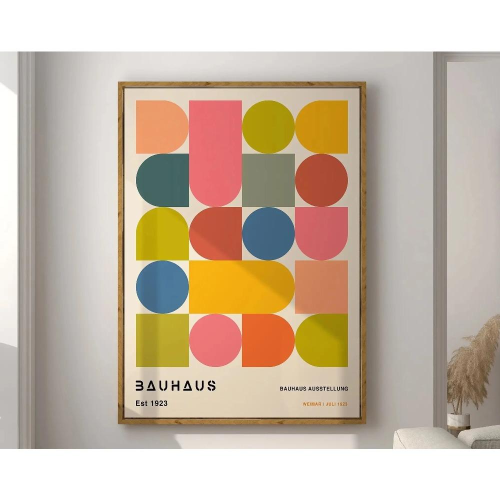 Mid Century Bauhaus Poster Geometric Wall Art Canvas Prints Living Room Bedroom Bright Colourful Artwork for Home Decor