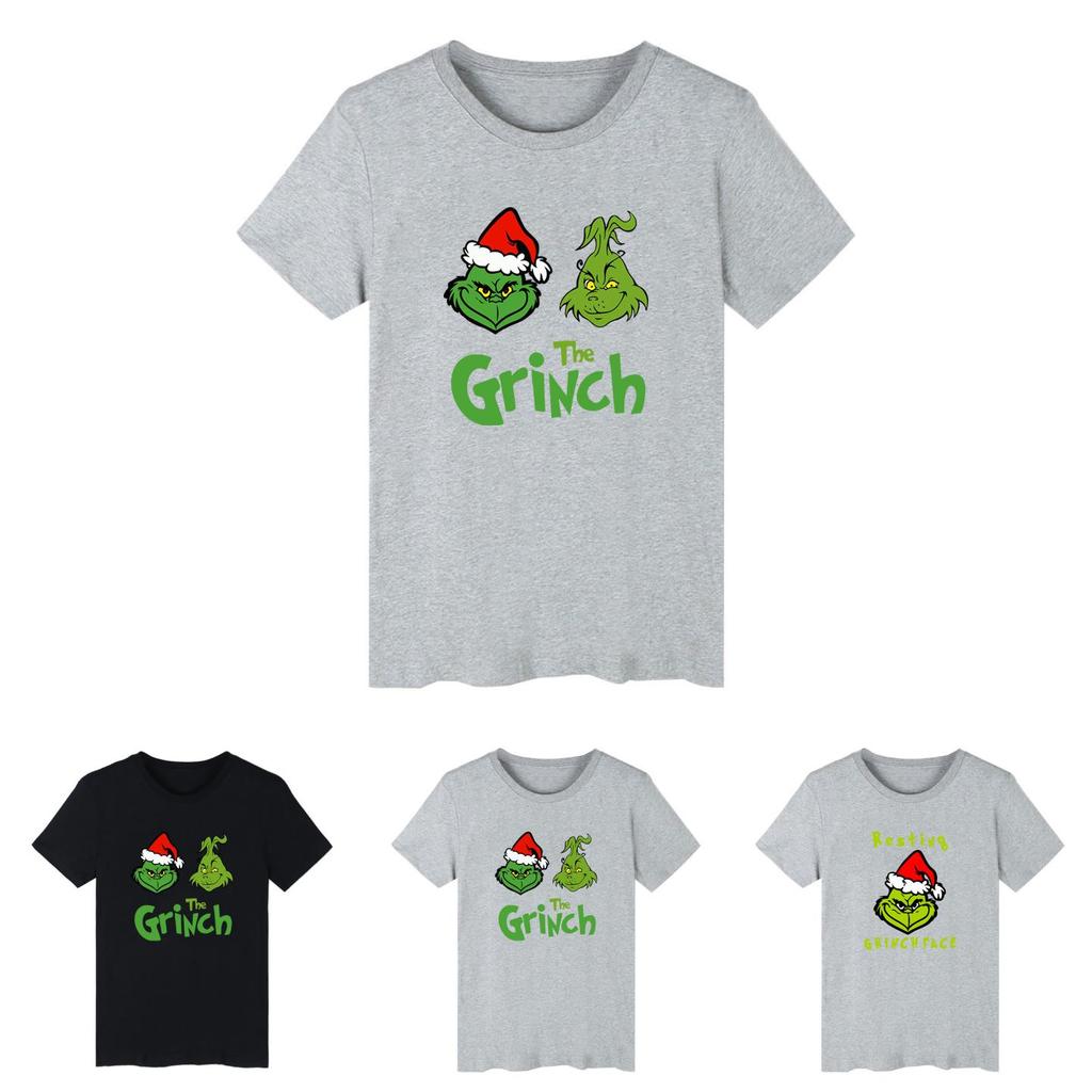 Festive Christmas The Grinch Short Sleeve T-shirt With Resting Grinch Face Design