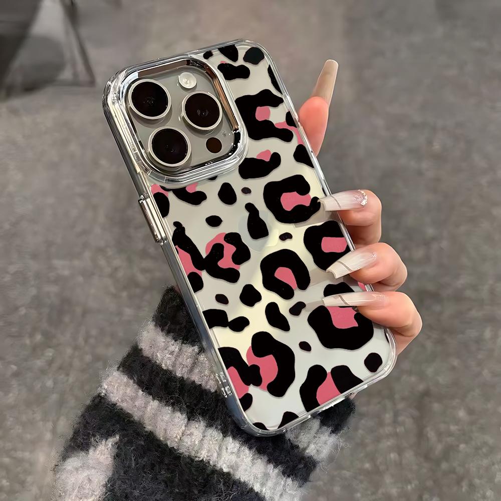 Black Powder Meets Color Leopard Print Phone Case For Iphone 17 17E 16E 16 13 11 Pro Max 14 15 12 Transparent Cover Coque