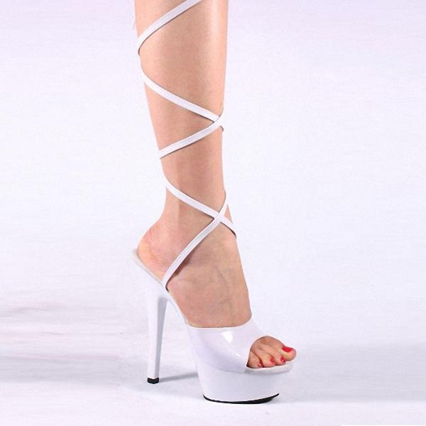 Korean 15CM thin heel high heel waterproof platform thick sole lace-up sandals