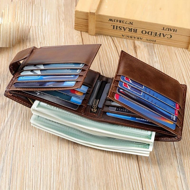 Business Large Capacity Men's Wallet Buckle Multifunctional Change Bag Double Fold Retro Leather Wallet Men