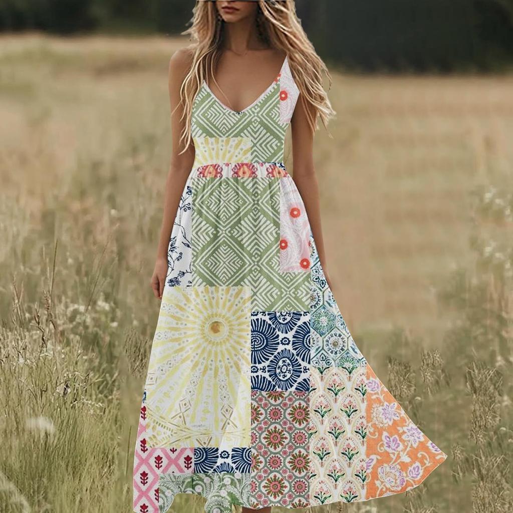Boho Summer Dresses V Neck Floral Printed Sundresses, Beach Trendy Airy Dresses For Women