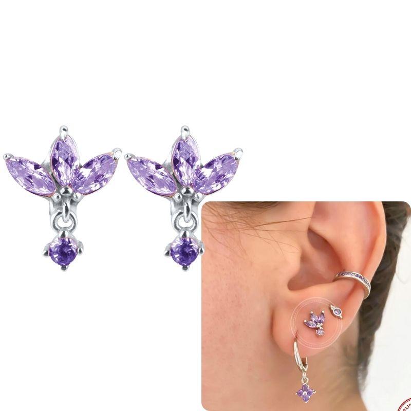 Damen 925 Silber Ohrstecker Lila Zirkon Ohrringe Creolen Lila Kristall Anhänger Ohrring Mode Hochzeits Schmuck