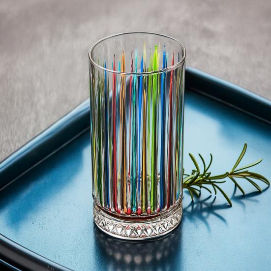 Bicchiere Colorato in Vetro Dipinto a Mano, Tumbler da Whiskey Inciso a Strisce, Bicchieri da Liquore Vintage per Home Bar Festa