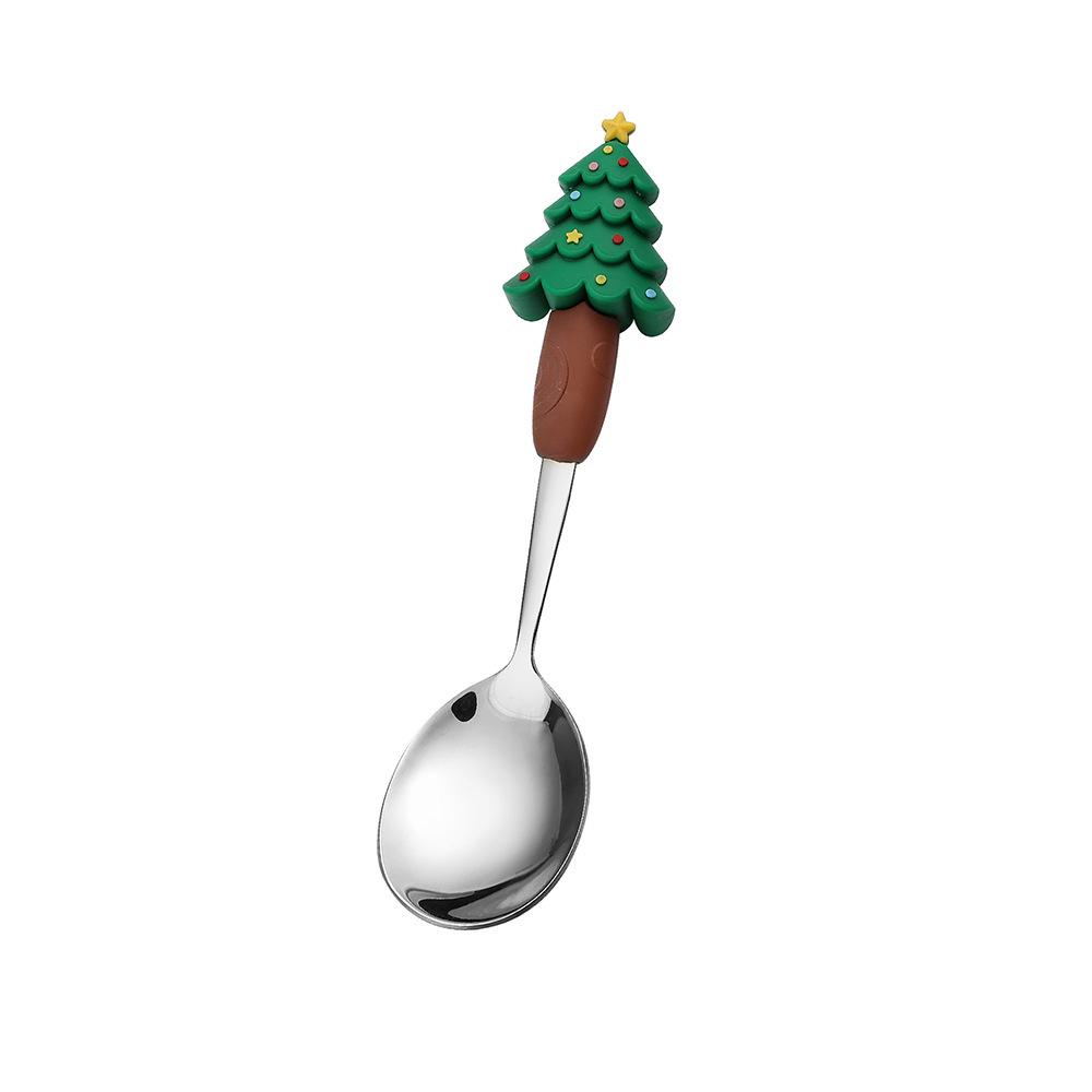Reindeer Cartoon Christmas Spoon & Fork Set - Cute Stainless Steel Gift in Color Box