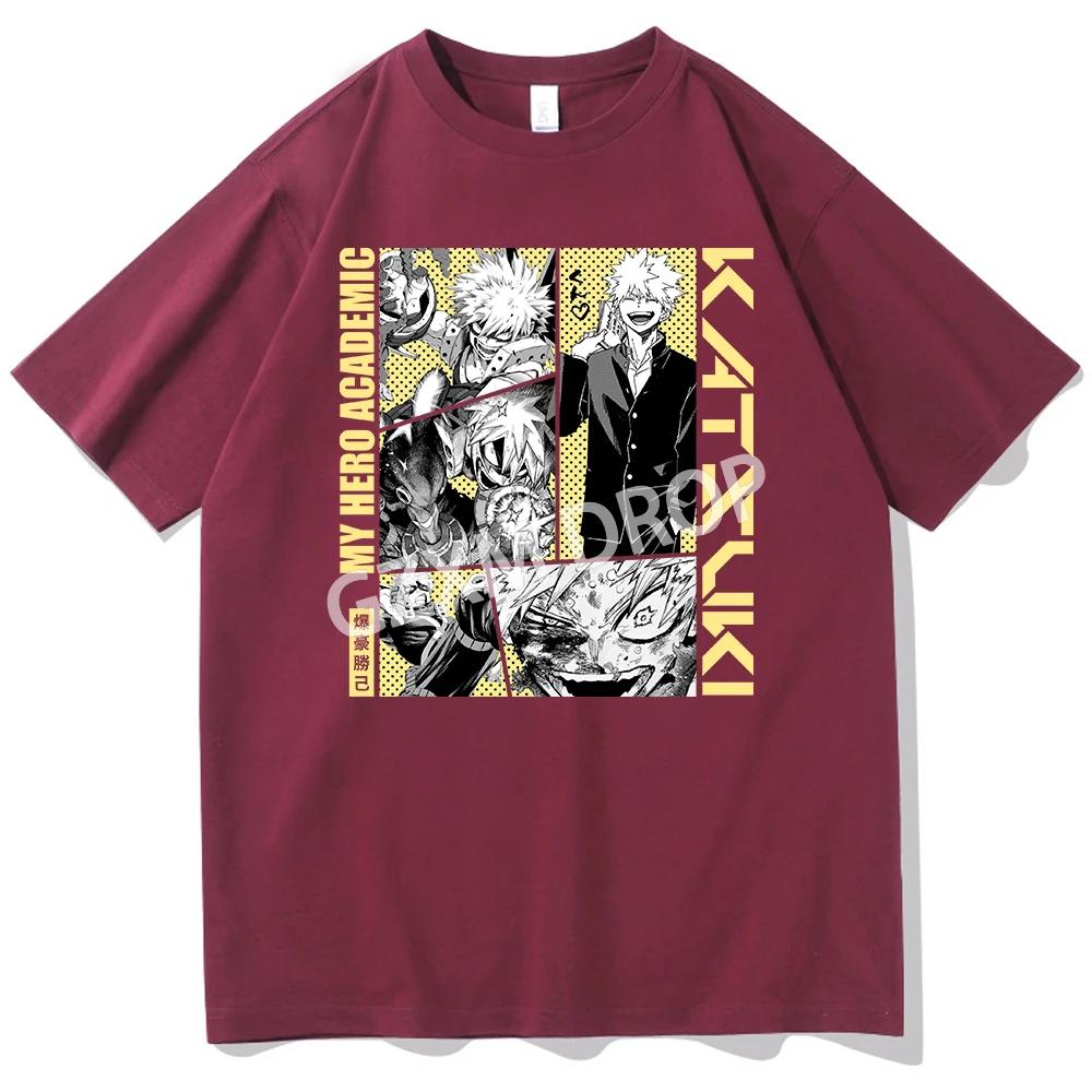 Katsuki Bakugo Anime My Hero Academic Comic T-shirt O-Neck Short Sleeve Shirts Fans Gift