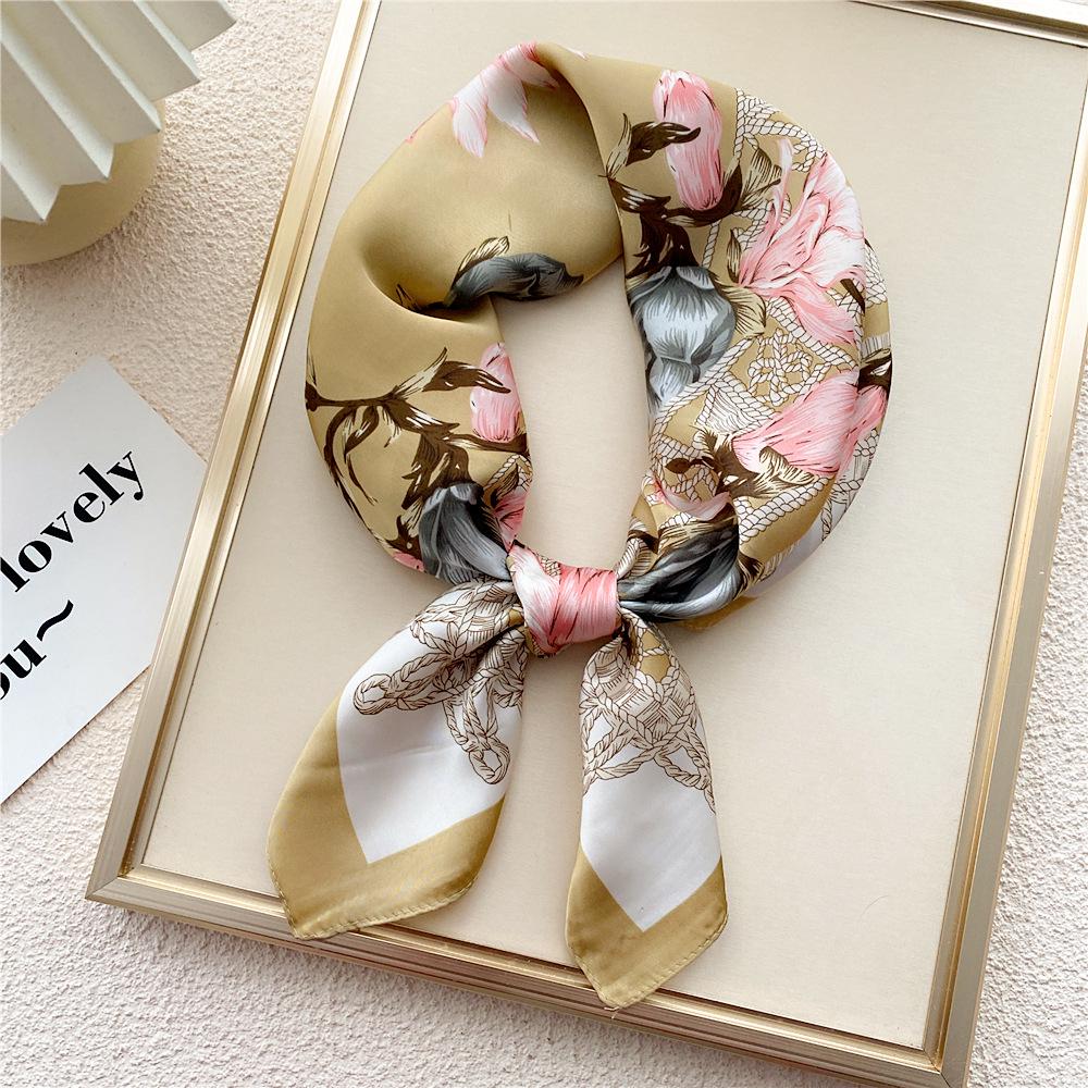 70 Small Square Silk Scarf: Women's Retro Chic Sunscreen Neck, Head, or Wrist Scarf In Korean Style for Autumn and Winter