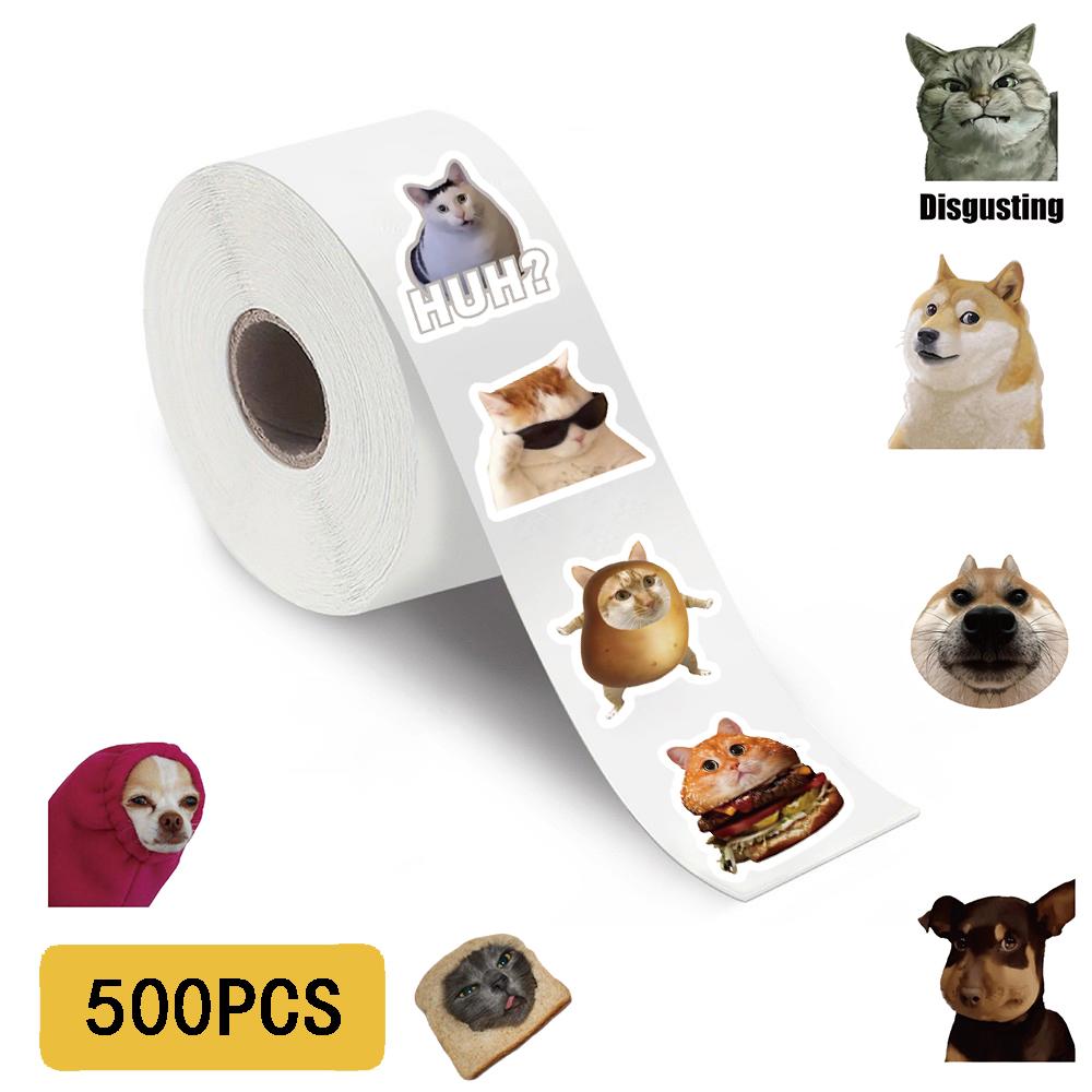 500PCS Cartoon Cute Animals Dog Cat Roll Sticker Funny Coffee DIY Loptop Luggage Guitar Kawaii Wall Room Bar Stickers Gifts