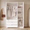 Wardrobe with 3 doors, slatted doors, white, 135 x 50 x 200 cm, with 1 trouser rack, 2 clothes rails and 3 drawers, for bedroom, children's room