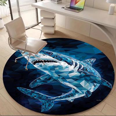 1PC Ocean Predator Office Round Area Rug, Mat Suitable For Office, Under Office Chairs Bedroom Living Room Home Decor, Room Deco