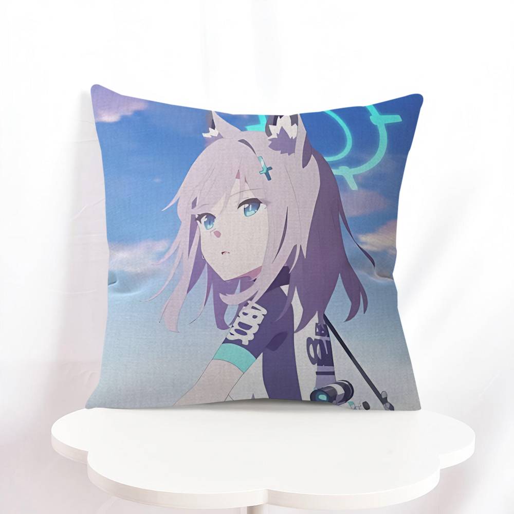 B-blue Archive Anime Throw Pillow Cover 45x45cm Soft Cozy Cotton Outdoor Decorative Pillowcase Covers With Zipper For Couch