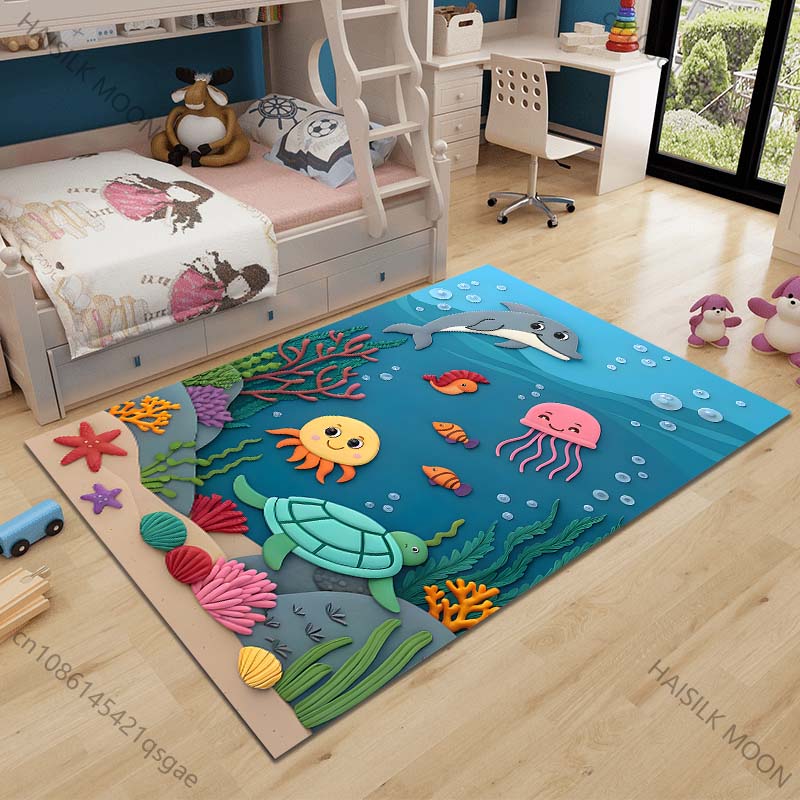 

Multiple sizes Ocean animals and coral Carpet for Living Room Bedroom Sofa Home Decor Rus Non-slip Floor Mat Luxury Gift 40cm x 60cm