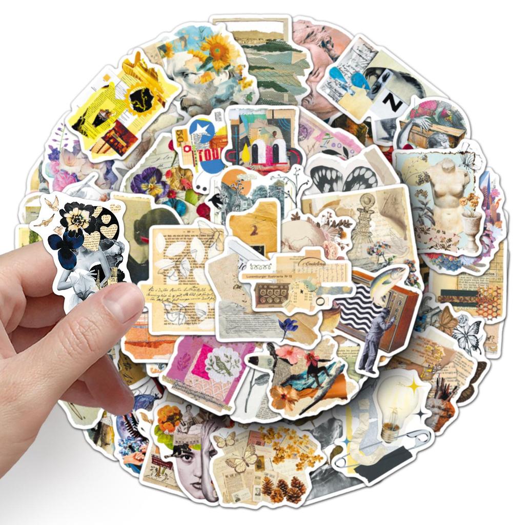 50 Vintage Newspaper Collage Stickers: Waterproof, Artistic DIY Decor for Journals & Computers